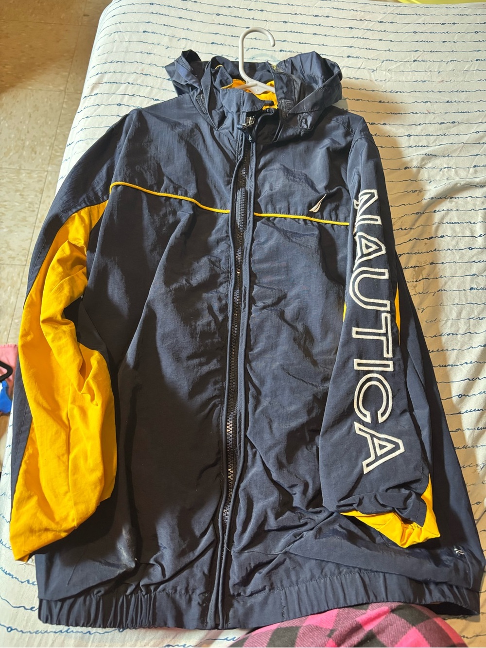Nautica Navy and Yellow Hooded Windbreaker Jacket for Kids